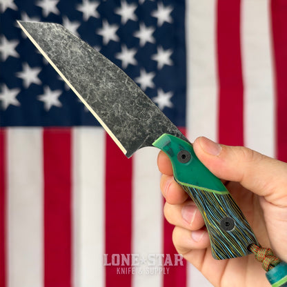 Farmer Made EDC Big Boss 002 Fixed Blade - 4" 1095 Wharncliffe, Green Epoxy and Multicolor G10 - Made in USA (FM-BIGBOSS-002)