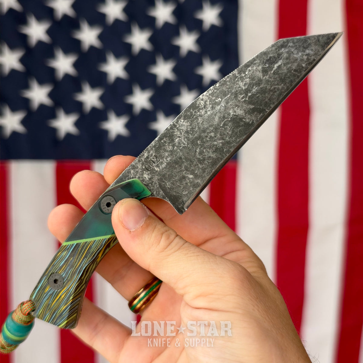 Farmer Made EDC Big Boss 002 Fixed Blade - 4" 1095 Wharncliffe, Green Epoxy and Multicolor G10 - Made in USA (FM-BIGBOSS-002)