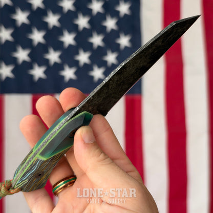 Farmer Made EDC Big Boss 002 Fixed Blade - 4" 1095 Wharncliffe, Green Epoxy and Multicolor G10 - Made in USA (FM-BIGBOSS-002)