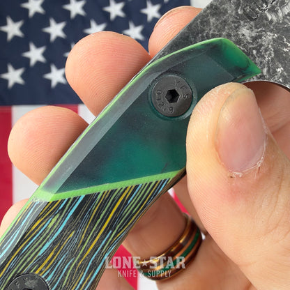 Farmer Made EDC Big Boss 002 Fixed Blade - 4" 1095 Wharncliffe, Green Epoxy and Multicolor G10 - Made in USA (FM-BIGBOSS-002)