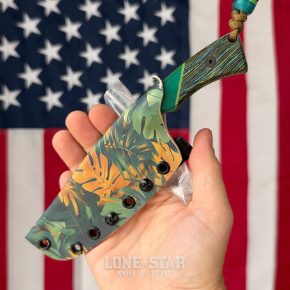 Farmer Made EDC Big Boss 002 Fixed Blade - 4" 1095 Wharncliffe, Green Epoxy and Multicolor G10 - Made in USA (FM-BIGBOSS-002)