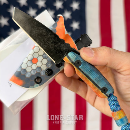 Farmer Made EDC Little Boss 002 Fixed Blade - 3" 1095 Tanto, Multicolor Micarta - Made in USA (FM-LITTLEBOSS-002)