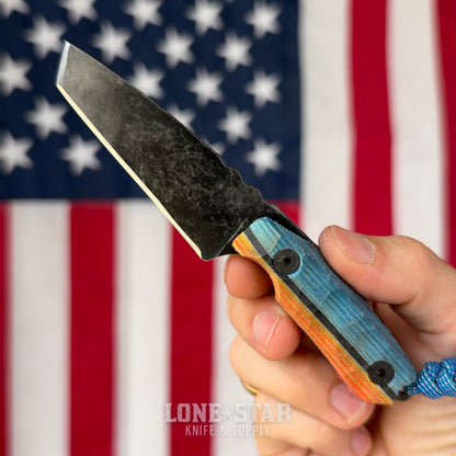 Farmer Made EDC Little Boss 002 Fixed Blade - 3" 1095 Tanto, Multicolor Micarta - Made in USA (FM-LITTLEBOSS-002)