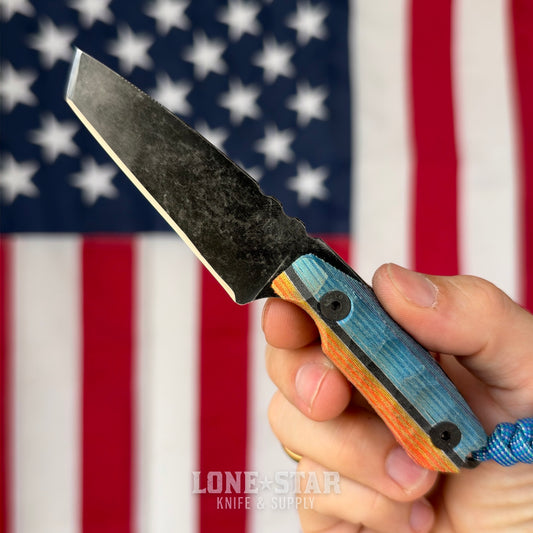 Farmer Made EDC Little Boss 002 Fixed Blade - 3" 1095 Tanto, Multicolor Micarta - Made in USA (FM-LITTLEBOSS-002)