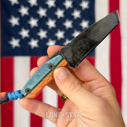 Farmer Made EDC Little Boss 002 Fixed Blade - 3" 1095 Tanto, Multicolor Micarta - Made in USA (FM-LITTLEBOSS-002)
