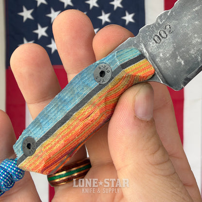 Farmer Made EDC Little Boss 002 Fixed Blade - 3" 1095 Tanto, Multicolor Micarta - Made in USA (FM-LITTLEBOSS-002)