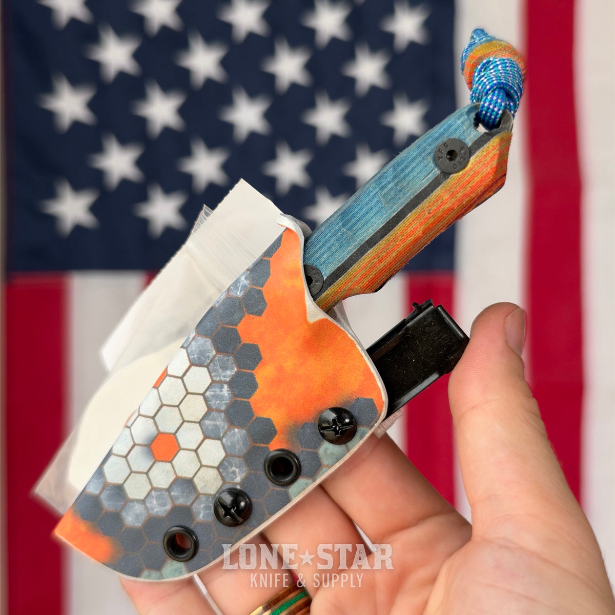 Farmer Made EDC Little Boss 002 Fixed Blade - 3" 1095 Tanto, Multicolor Micarta - Made in USA (FM-LITTLEBOSS-002)