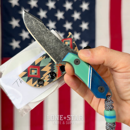 Farmer Made EDC Little Boss 003 Fixed Blade - 3" 1095 Harpoon, Natural G10 and Blue Epoxy - Made in USA (FM-LITTLEBOSS-003)