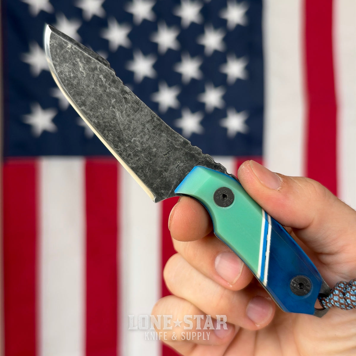Farmer Made EDC Little Boss 003 Fixed Blade - 3" 1095 Harpoon, Natural G10 and Blue Epoxy - Made in USA (FM-LITTLEBOSS-003)