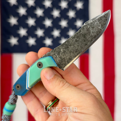 Farmer Made EDC Little Boss 003 Fixed Blade - 3" 1095 Harpoon, Natural G10 and Blue Epoxy - Made in USA (FM-LITTLEBOSS-003)