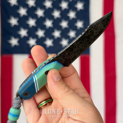 Farmer Made EDC Little Boss 003 Fixed Blade - 3" 1095 Harpoon, Natural G10 and Blue Epoxy - Made in USA (FM-LITTLEBOSS-003)