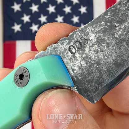 Farmer Made EDC Little Boss 003 Fixed Blade - 3" 1095 Harpoon, Natural G10 and Blue Epoxy - Made in USA (FM-LITTLEBOSS-003)