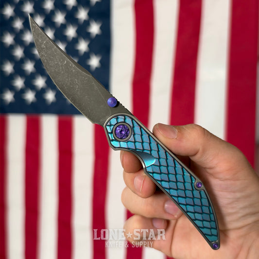 Hypercut MFG Bikkhu, CPM-S45VN Flipper, Teal Anodized Titanium, Purple Hardware, Serial 0222 - Made in USA (HC-BIKKHU-0222)