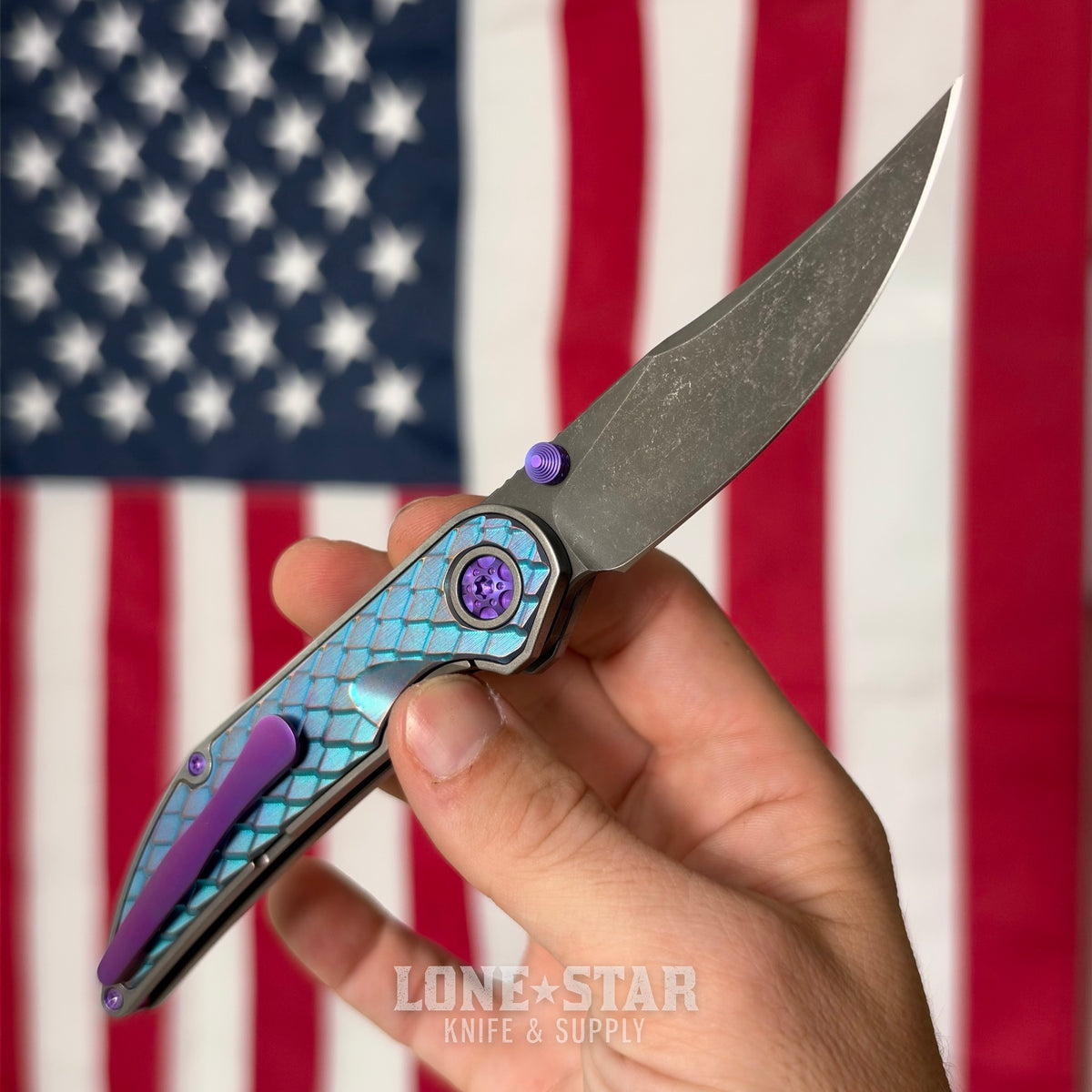 Hypercut MFG Bikkhu, CPM-S45VN Flipper, Teal Anodized Titanium, Purple Hardware, Serial 0222 - Made in USA (HC-BIKKHU-0222)
