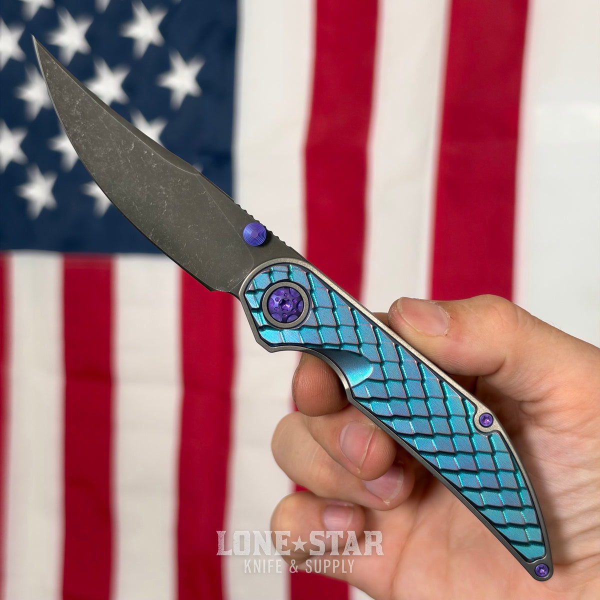 Hypercut MFG Bikkhu, CPM-S45VN Flipper, Teal Anodized Titanium, Purple Hardware, Serial 0222 - Made in USA (HC-BIKKHU-0222)
