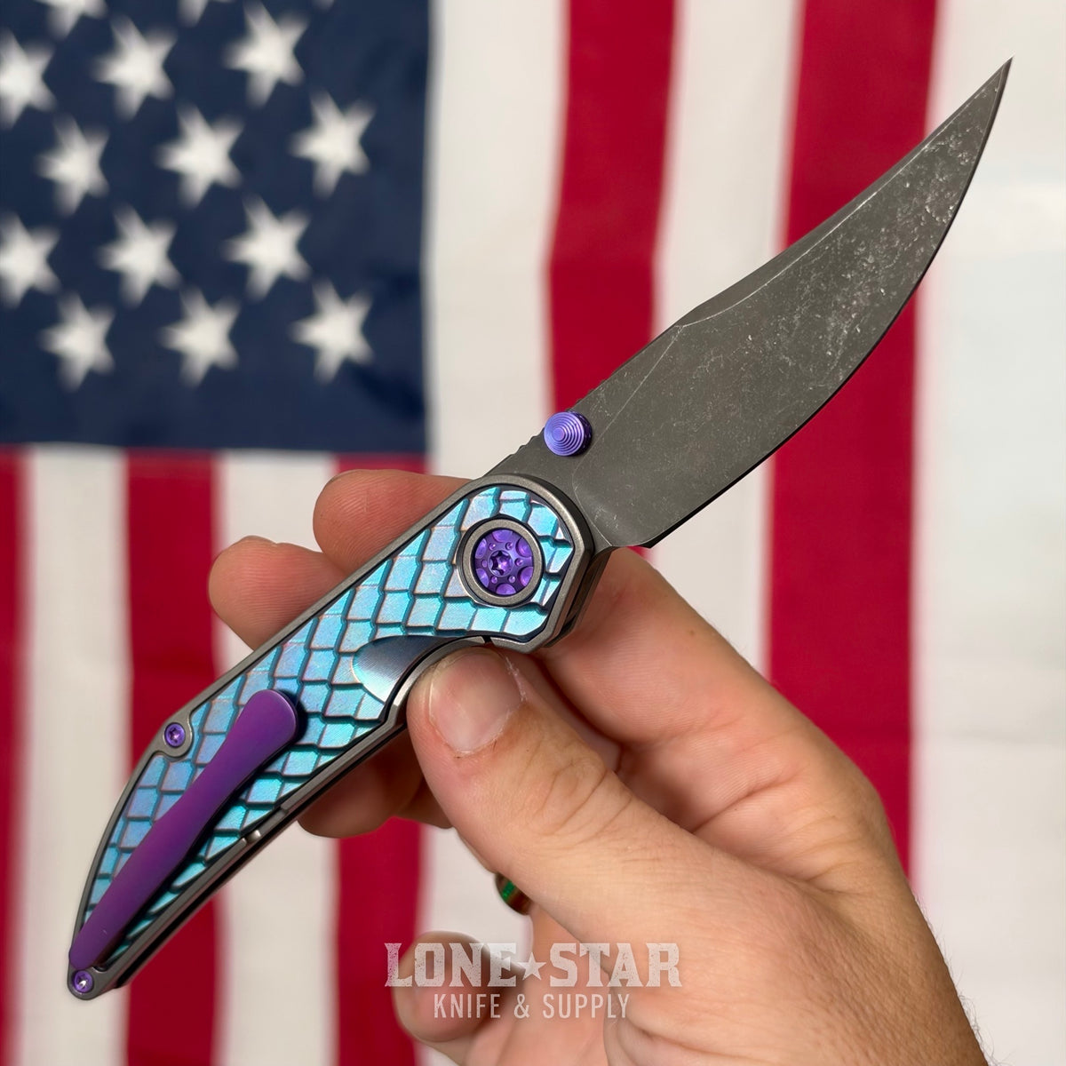 Hypercut MFG Bikkhu, CPM-S45VN Flipper, Teal Anodized Titanium, Purple Hardware, Serial 0222 - Made in USA (HC-BIKKHU-0222)