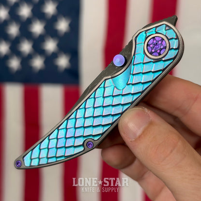 Hypercut MFG Bikkhu, CPM-S45VN Flipper, Teal Anodized Titanium, Purple Hardware, Serial 0222 - Made in USA (HC-BIKKHU-0222)