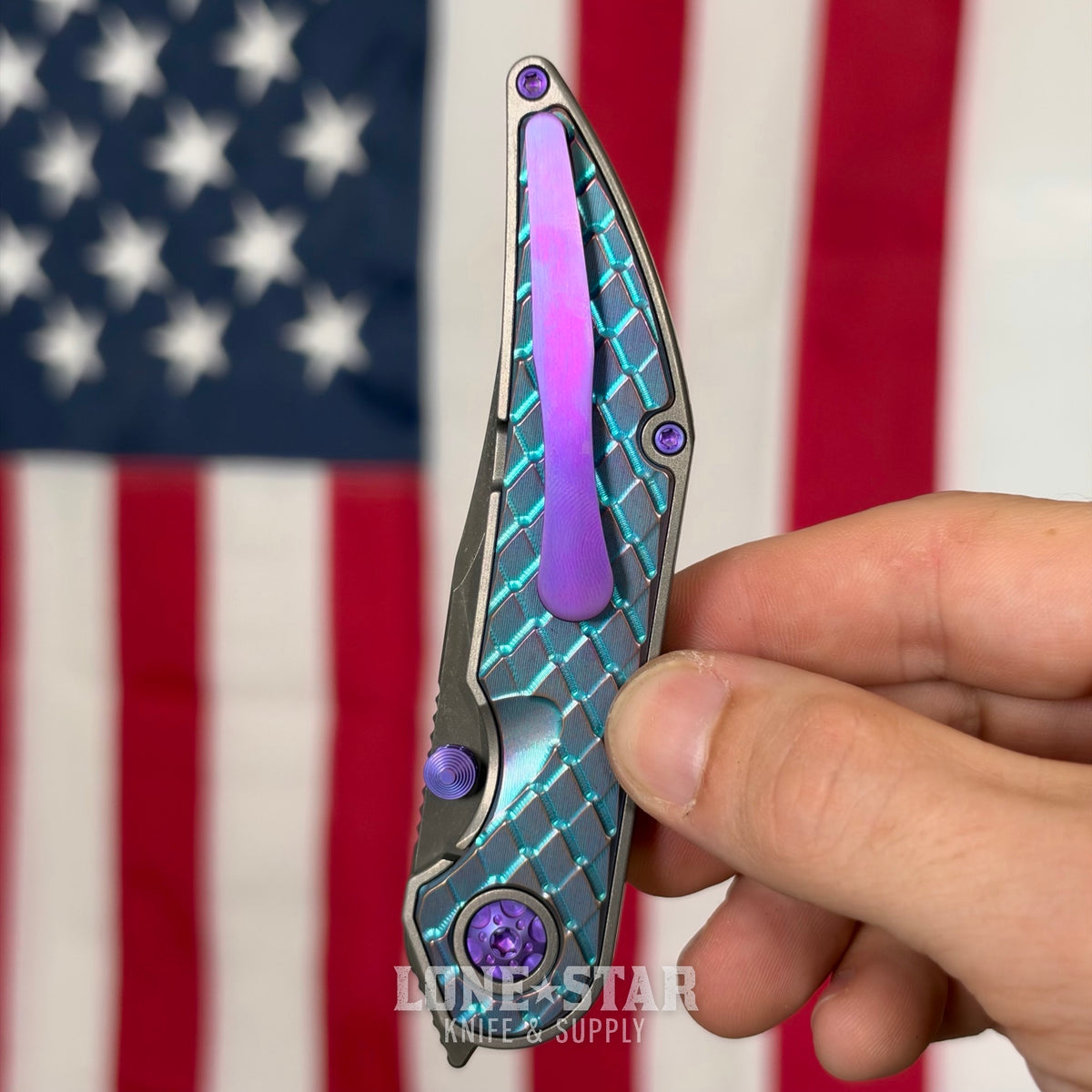 Hypercut MFG Bikkhu, CPM-S45VN Flipper, Teal Anodized Titanium, Purple Hardware, Serial 0222 - Made in USA (HC-BIKKHU-0222)
