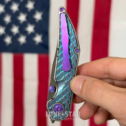 Hypercut MFG Bikkhu, CPM-S45VN Flipper, Teal Anodized Titanium, Purple Hardware, Serial 0222 - Made in USA (HC-BIKKHU-0222)