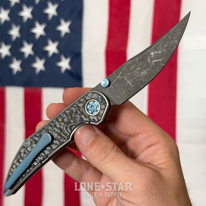 Hypercut MFG Bikkhu, CPM-S45VN Flipper, Titanium Frame, Camo Carbon Inlays, Blue Hardware, Serial 0230 - Made in USA (HC-BIKKHU-0230)