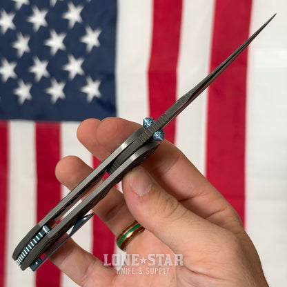 Hypercut MFG Bikkhu, CPM-S45VN Flipper, Titanium Frame, Camo Carbon Inlays, Blue Hardware, Serial 0230 - Made in USA (HC-BIKKHU-0230)