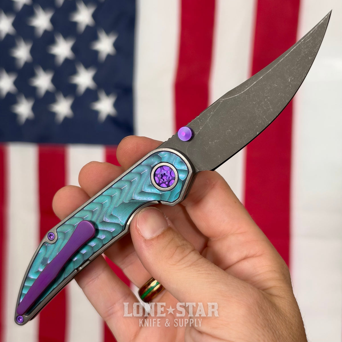 Hypercut MFG Bikkhu, CPM-S45VN Flipper, Teal Anodized Titanium, Chevron Milling, Purple Hardware, Serial 0236 - Made in USA (HC-BIKKHU-0236)