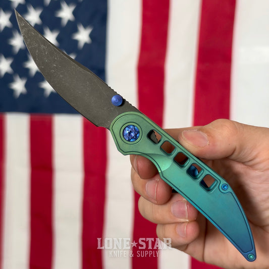 Hypercut MFG Bikkhu, CPM-S45VN Flipper, Green Anodized Titanium, Blue to Green Gradient Tab, Serial 0238 - Made in USA (HC-BIKKHU-0238)