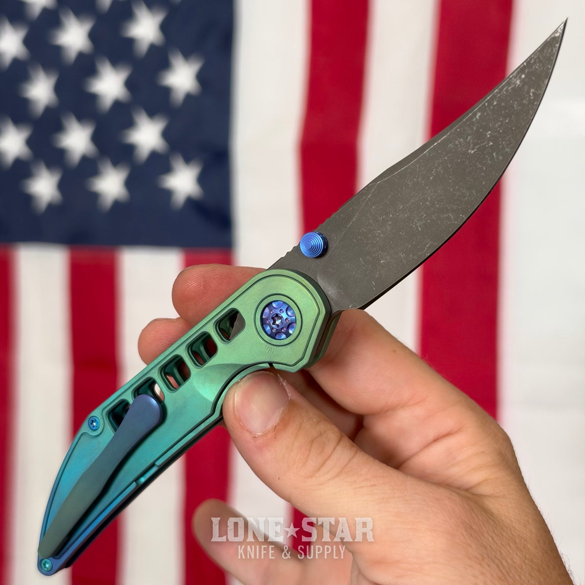 Hypercut MFG Bikkhu, CPM-S45VN Flipper, Green Anodized Titanium, Blue to Green Gradient Tab, Serial 0238 - Made in USA (HC-BIKKHU-0238)