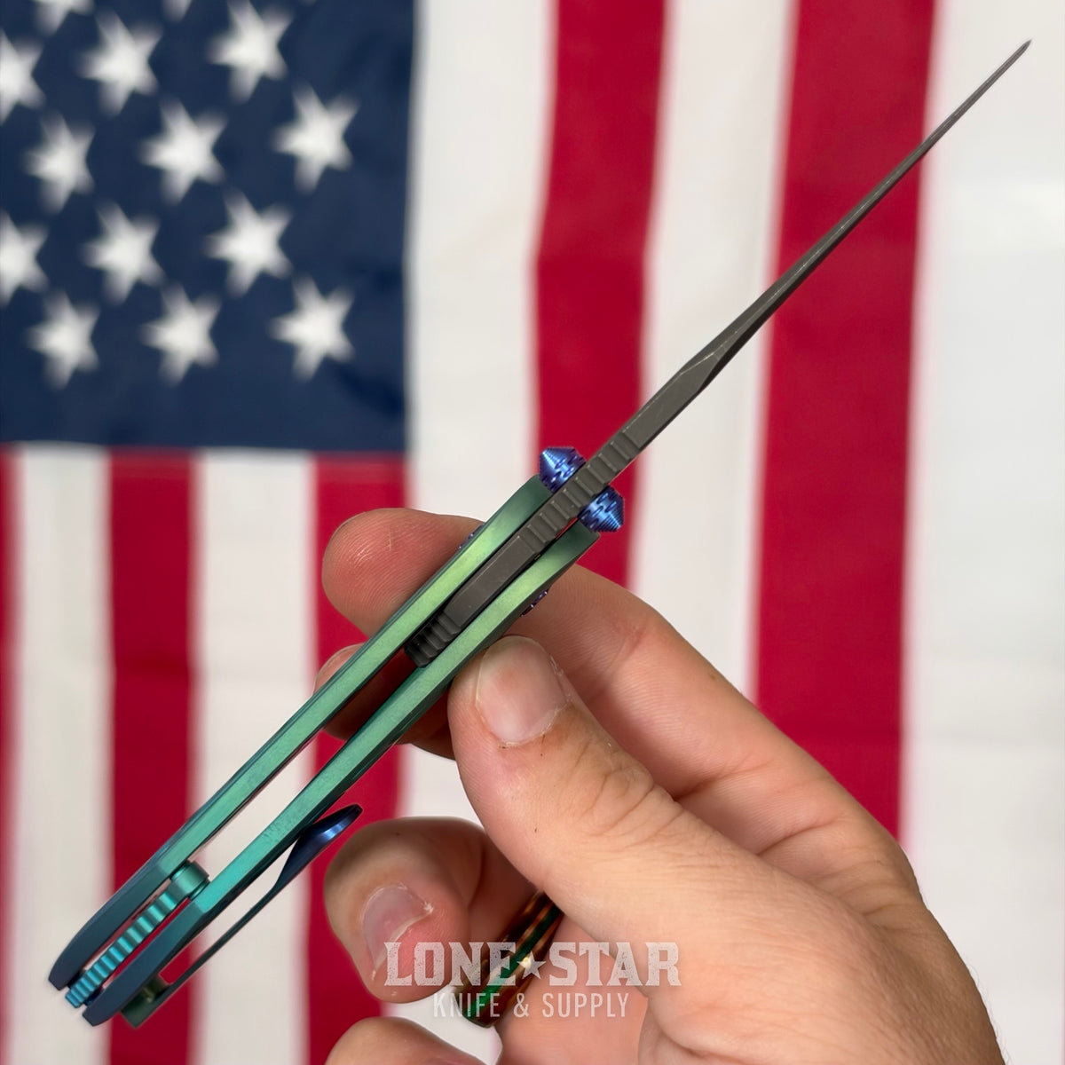 Hypercut MFG Bikkhu, CPM-S45VN Flipper, Green Anodized Titanium, Blue to Green Gradient Tab, Serial 0238 - Made in USA (HC-BIKKHU-0238)