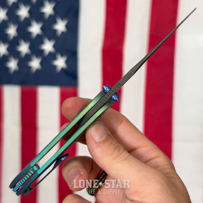 Hypercut MFG Bikkhu, CPM-S45VN Flipper, Green Anodized Titanium, Blue to Green Gradient Tab, Serial 0238 - Made in USA (HC-BIKKHU-0238)