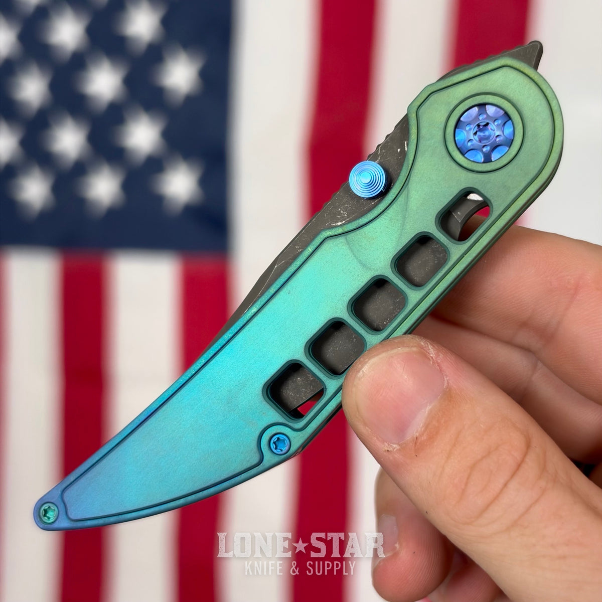 Hypercut MFG Bikkhu, CPM-S45VN Flipper, Green Anodized Titanium, Blue to Green Gradient Tab, Serial 0238 - Made in USA (HC-BIKKHU-0238)