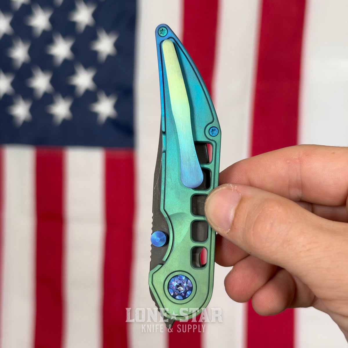 Hypercut MFG Bikkhu, CPM-S45VN Flipper, Green Anodized Titanium, Blue to Green Gradient Tab, Serial 0238 - Made in USA (HC-BIKKHU-0238)