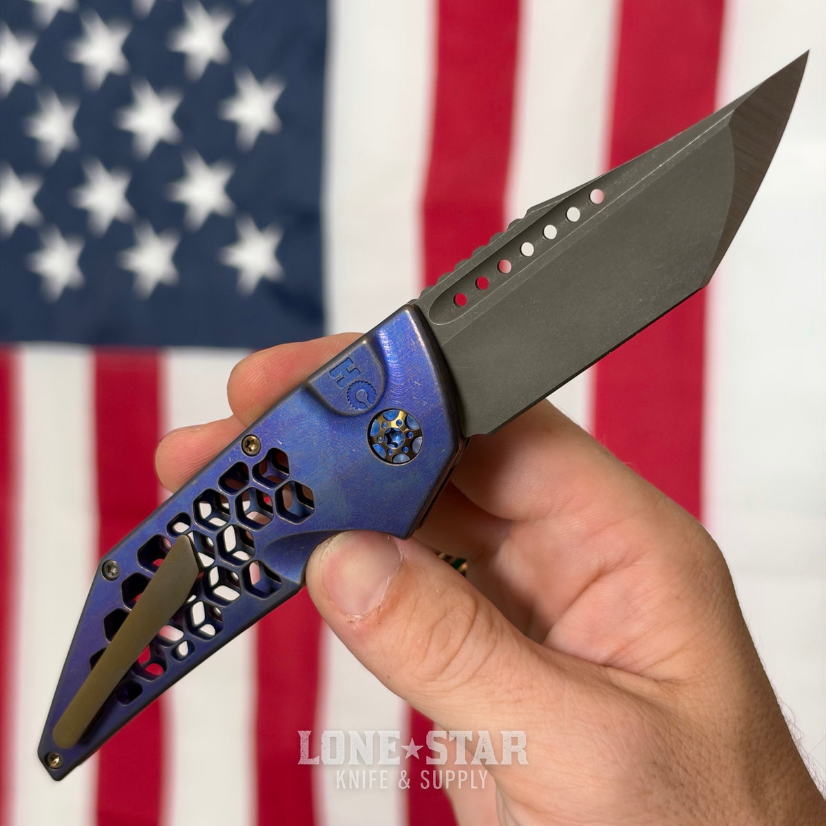 Hypercut MFG Dharma Automatic Serial 0233 - 3.2" S45VN Tanto, Purple Anodized Titanium, Honeycomb, Bronze Hardware - Made in USA (HC-DHARMA-AUTO-0233)