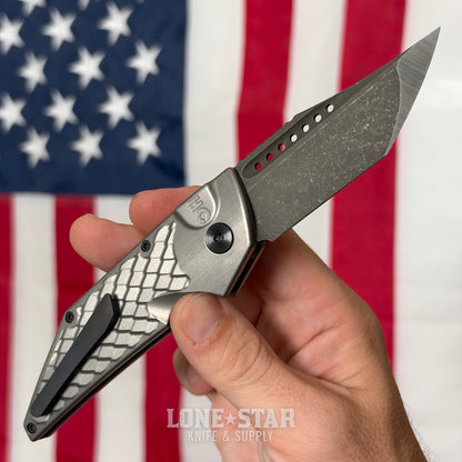 Hypercut MFG Dharma Automatic Serial 0287 - 3.2" S45VN Tanto, Natural Scale Milled Titanium, Zirconium Pivot - Made in USA (HC-DHARMA-AUTO-0287)