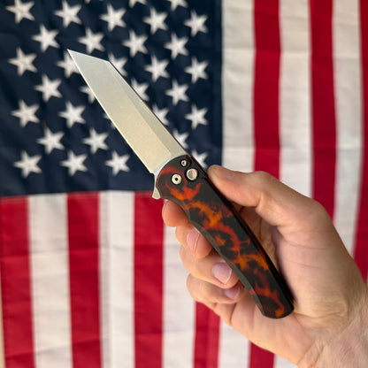 Pro-Tech Malibu 3.25" Knife – Del Fuego Anodized Aluminum, MagnaCut, Button Lock – Made in USA (5401-DF)