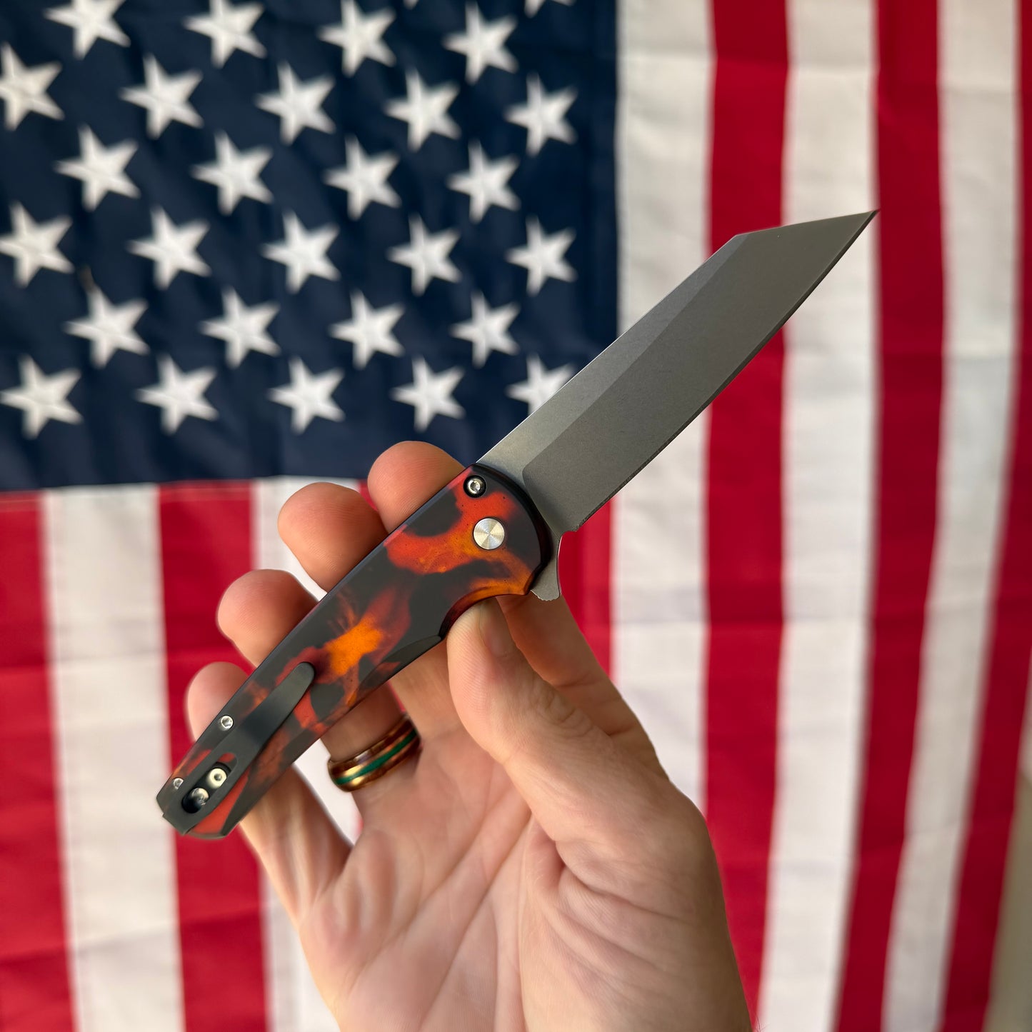 Pro-Tech Malibu 3.25" Knife – Del Fuego Anodized Aluminum, MagnaCut, Button Lock – Made in USA (5401-DF)