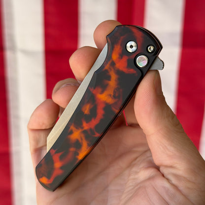 Pro-Tech Malibu 3.25" Knife – Del Fuego Anodized Aluminum, MagnaCut, Button Lock – Made in USA (5401-DF)