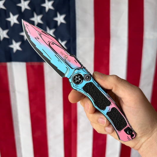 Heretic Knives Wraith Auto Cotton Candy Cel Shade Knife - 3.6” MagnaCut Blade, Aluminum Handle, Auto OTF - Made in USA (H000-CS-CC)