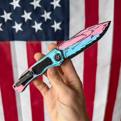 Heretic Knives Wraith Auto Cotton Candy Cel Shade Knife - 3.6” MagnaCut Blade, Aluminum Handle, Auto OTF - Made in USA (H000-CS-CC)