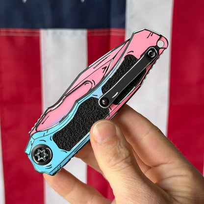 Heretic Knives Wraith Auto Cotton Candy Cel Shade Knife - 3.6” MagnaCut Blade, Aluminum Handle, Auto OTF - Made in USA (H000-CS-CC)