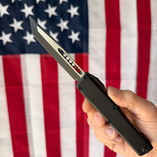 Heretic NYX Tanto OTF Knife – 3.62” MagnaCut, 2-Tone Black Tactical, All Black Hardware – Made in USA (H015-10A-T)