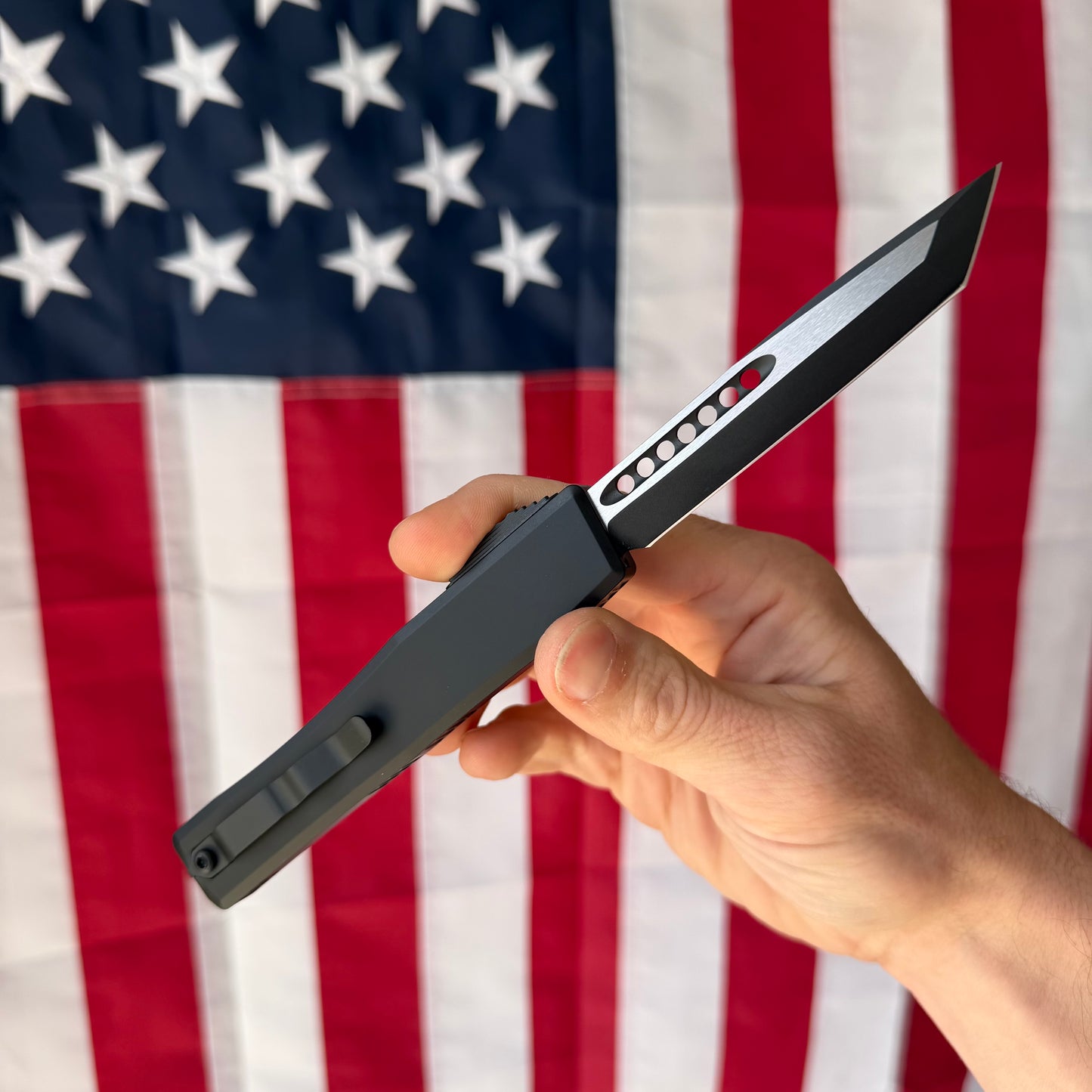 Heretic NYX Tanto OTF Knife – 3.62” MagnaCut, 2-Tone Black Tactical, All Black Hardware – Made in USA (H015-10A-T)
