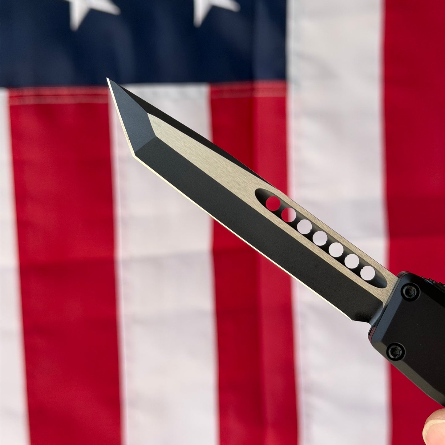 Heretic NYX Tanto OTF Knife – 3.62” MagnaCut, 2-Tone Black Tactical, All Black Hardware – Made in USA (H015-10A-T)