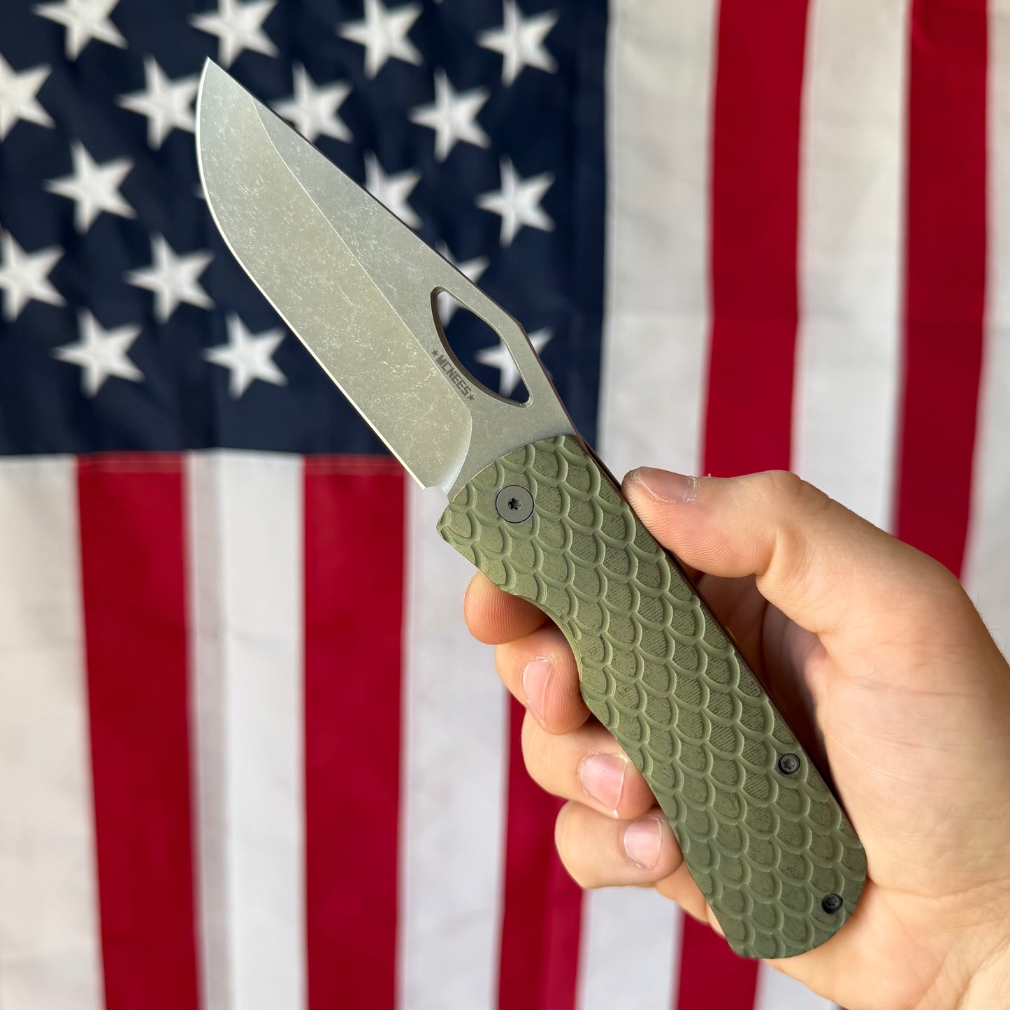 McNees Dixon 3.75″ Knife – Dragonscale Green/Bronze Titanium, MagnaCut Atomic Stonewash, Frame Lock – Made in USA (2532)