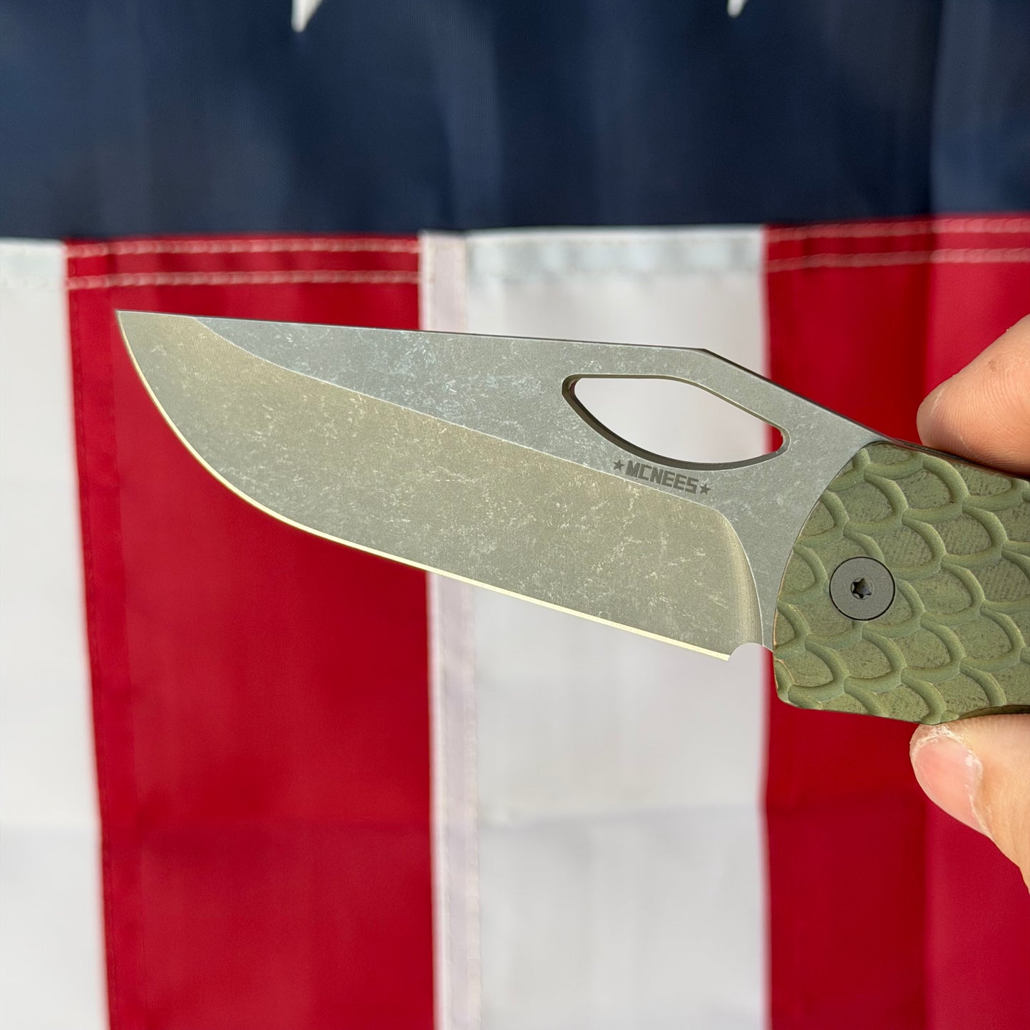 McNees Dixon 3.75″ Knife – Dragonscale Green/Bronze Titanium, MagnaCut Atomic Stonewash, Frame Lock – Made in USA (2532)