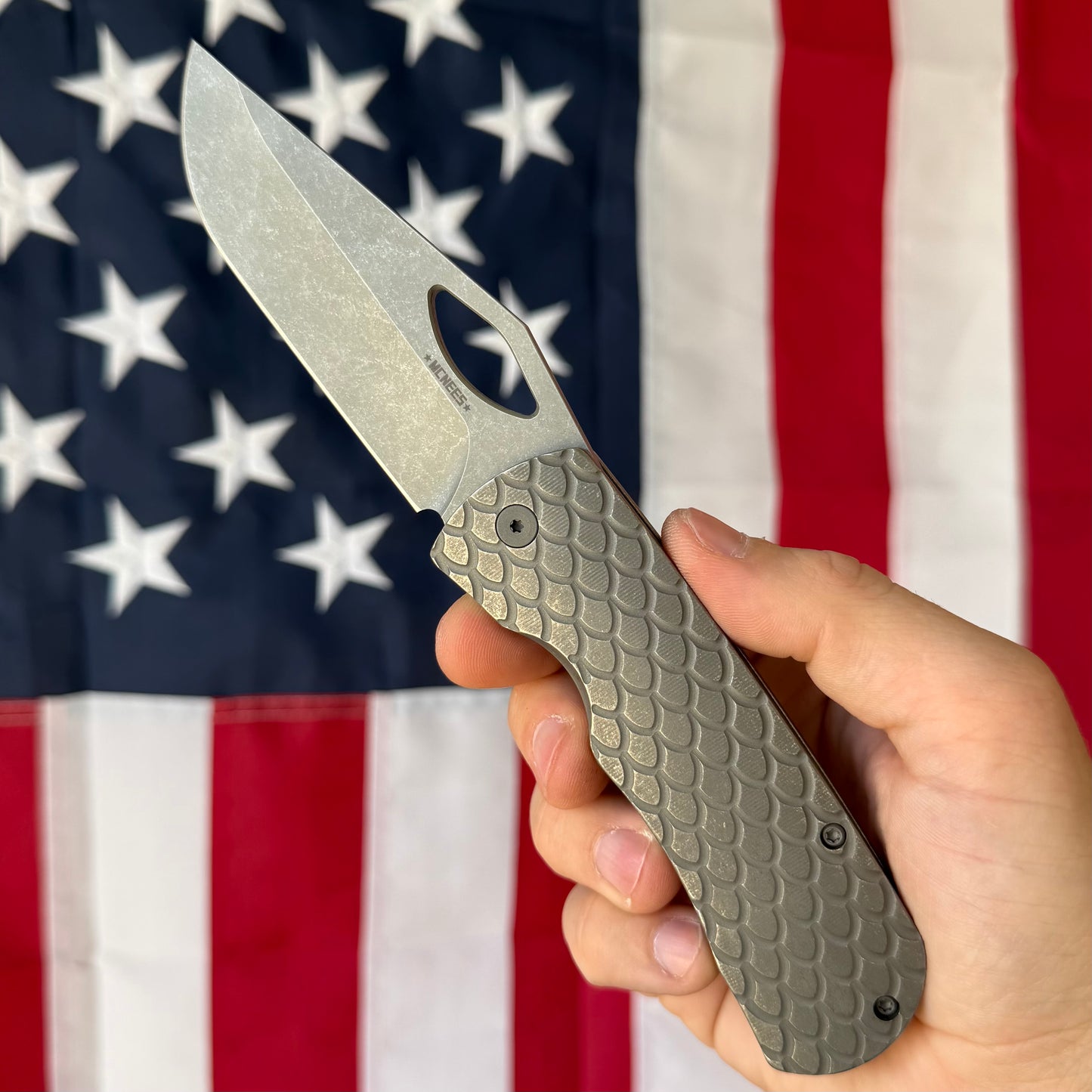 McNees Dixon 3.75″ Knife – Dragonscale Raw Titanium, MagnaCut Atomic Stonewash, Frame Lock – Made in USA (2507)