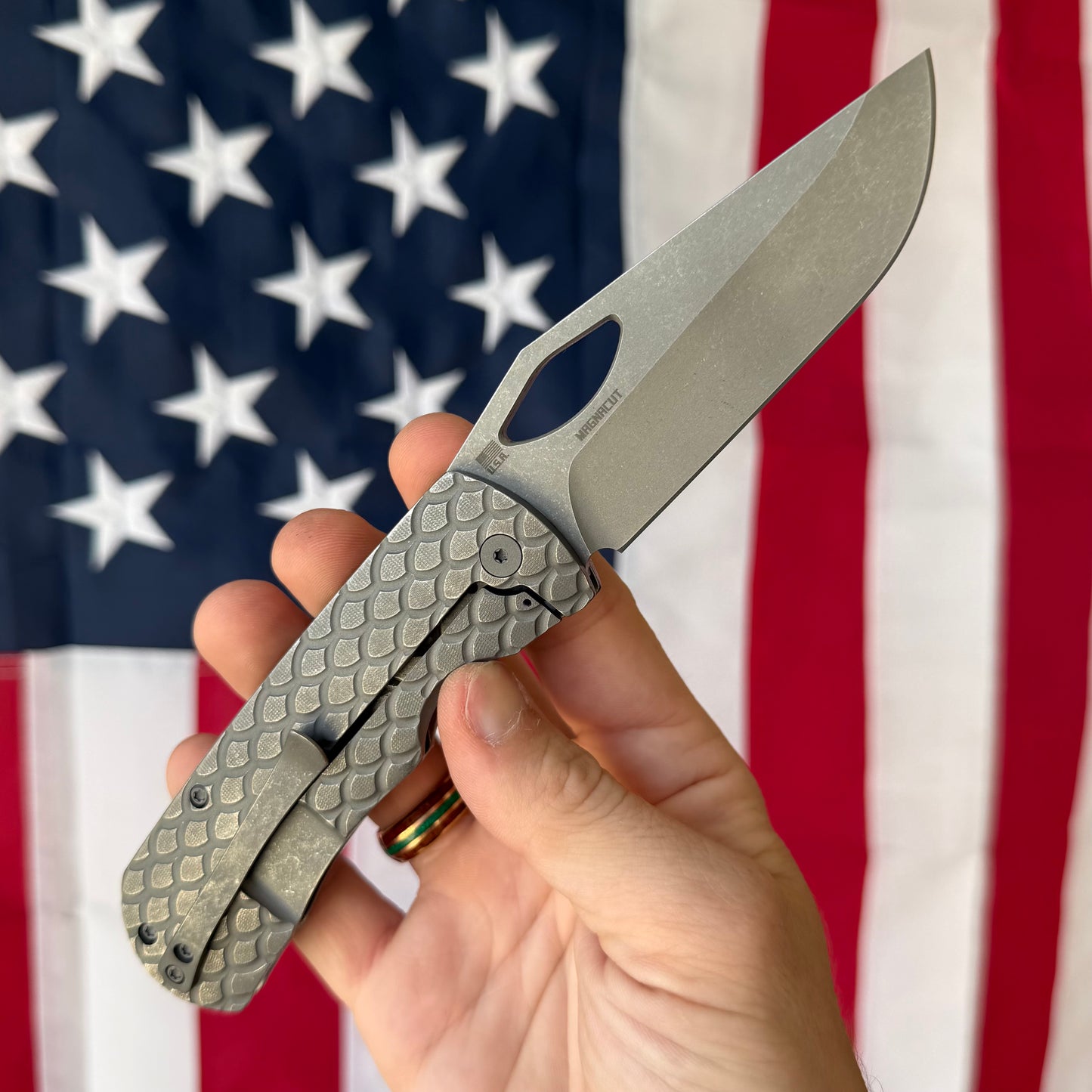 McNees Dixon 3.75″ Knife – Dragonscale Raw Titanium, MagnaCut Atomic Stonewash, Frame Lock – Made in USA (2507)