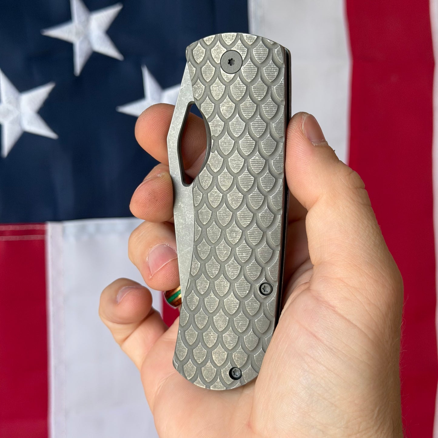 McNees Dixon 3.75″ Knife – Dragonscale Raw Titanium, MagnaCut Atomic Stonewash, Frame Lock – Made in USA (2507)