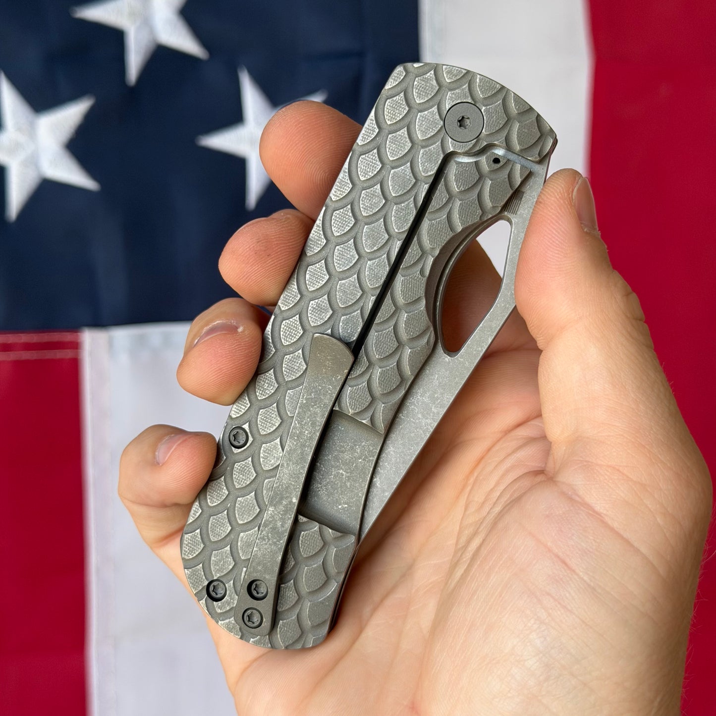 McNees Dixon 3.75″ Knife – Dragonscale Raw Titanium, MagnaCut Atomic Stonewash, Frame Lock – Made in USA (2507)