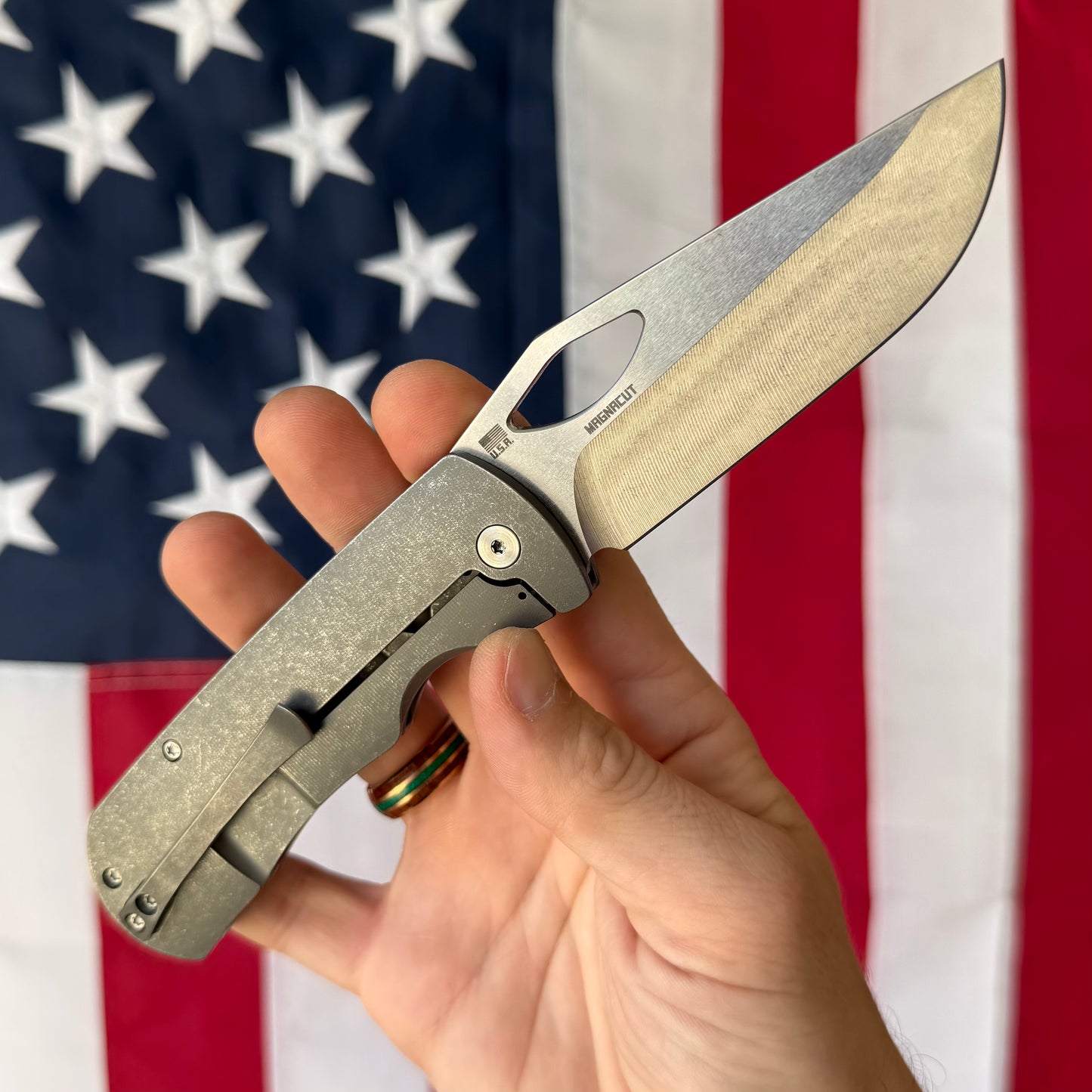 McNees Dixon Frame Lock Knife, Titanium, Satin MagnaCut Blade & Satin Hardware – Made in USA (2325)